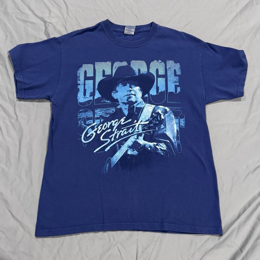 George Strait 2011 Concert Shirt Blue Double Sided Size M Western Cowboy